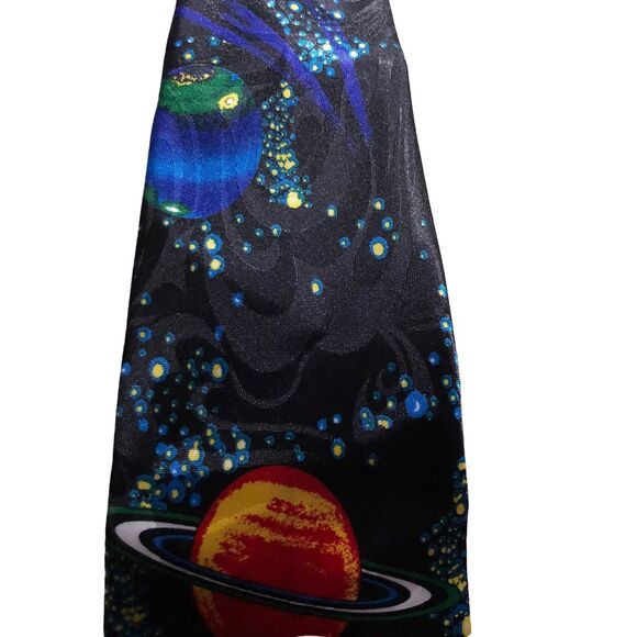Steven Harris Hand Made Necktie; Astrological, Stars, Planets, Saturn, Silk,Tie - Picture 5 of 10